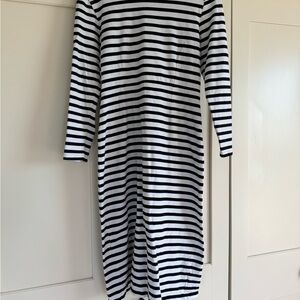 J. Crew Black and White Striped Midi Dress